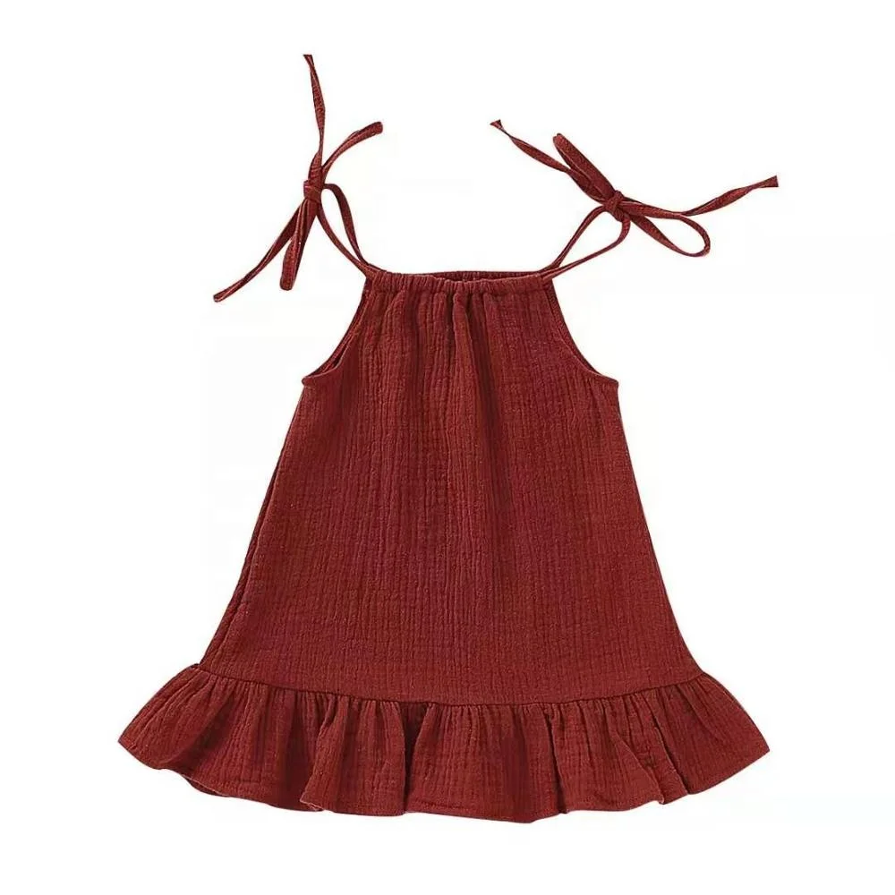 Summer baby girl dress lovely 6 to 9 month pure cotton line and hemp kids clothing sleeveless dress skirt