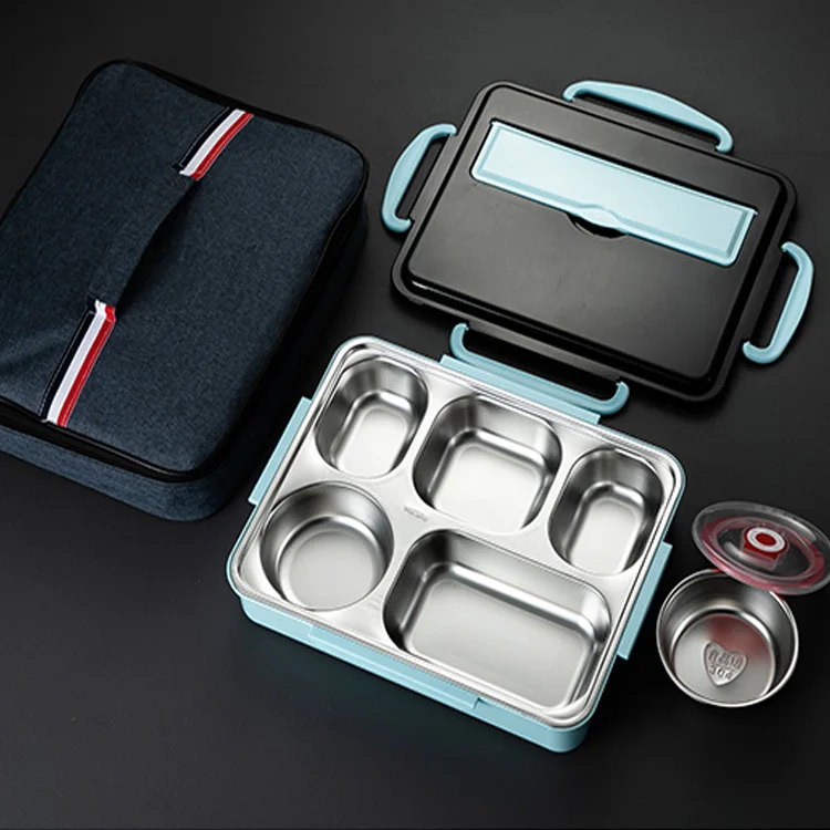 Tiffin take away food container insulated thermal children school heated metal bento stainless steel kids lunch box set with bag