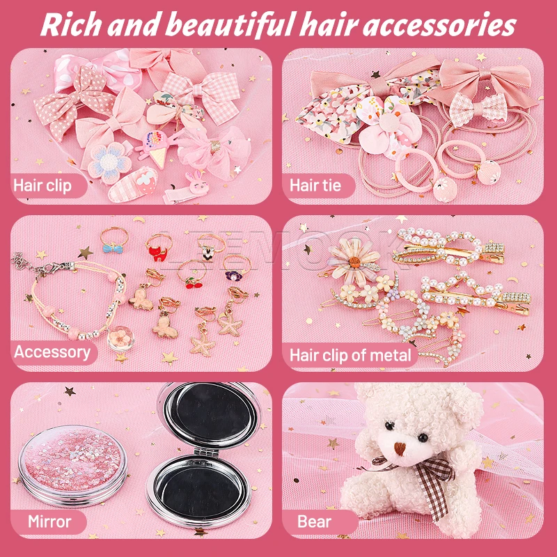 Leemook Custom 48Pcs Fashion Girls Hair Accessories Waterproof Exclusive Hairpin Rope Girls Makeup Box