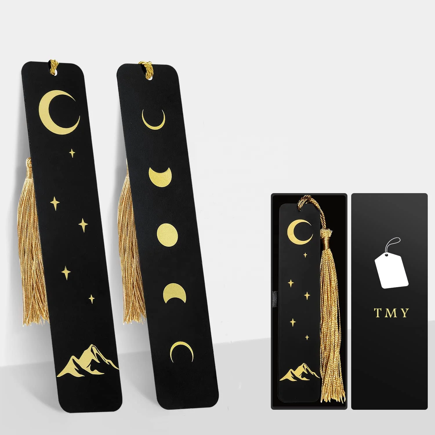 Wholesale Luxury Custom Personal Design Diy Moon Star Black And Gold Blank Metal Stainless Steel Bookmark For Gift