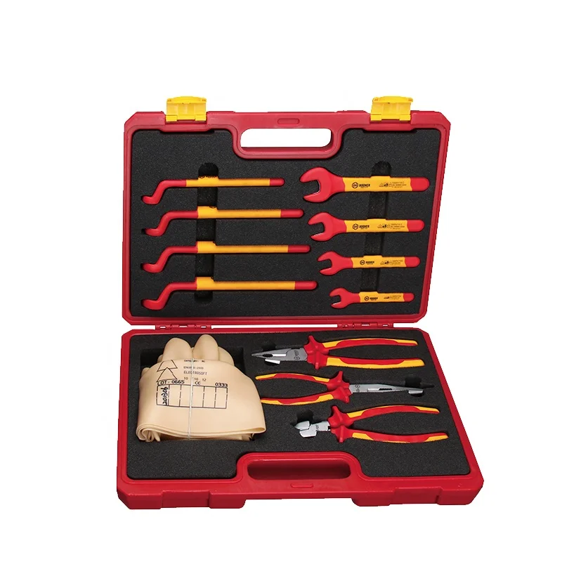 12 Piece 1000V VDE Insulated Tool Set with Wrenches Pliers for New Energy Automobiles in Tool Box