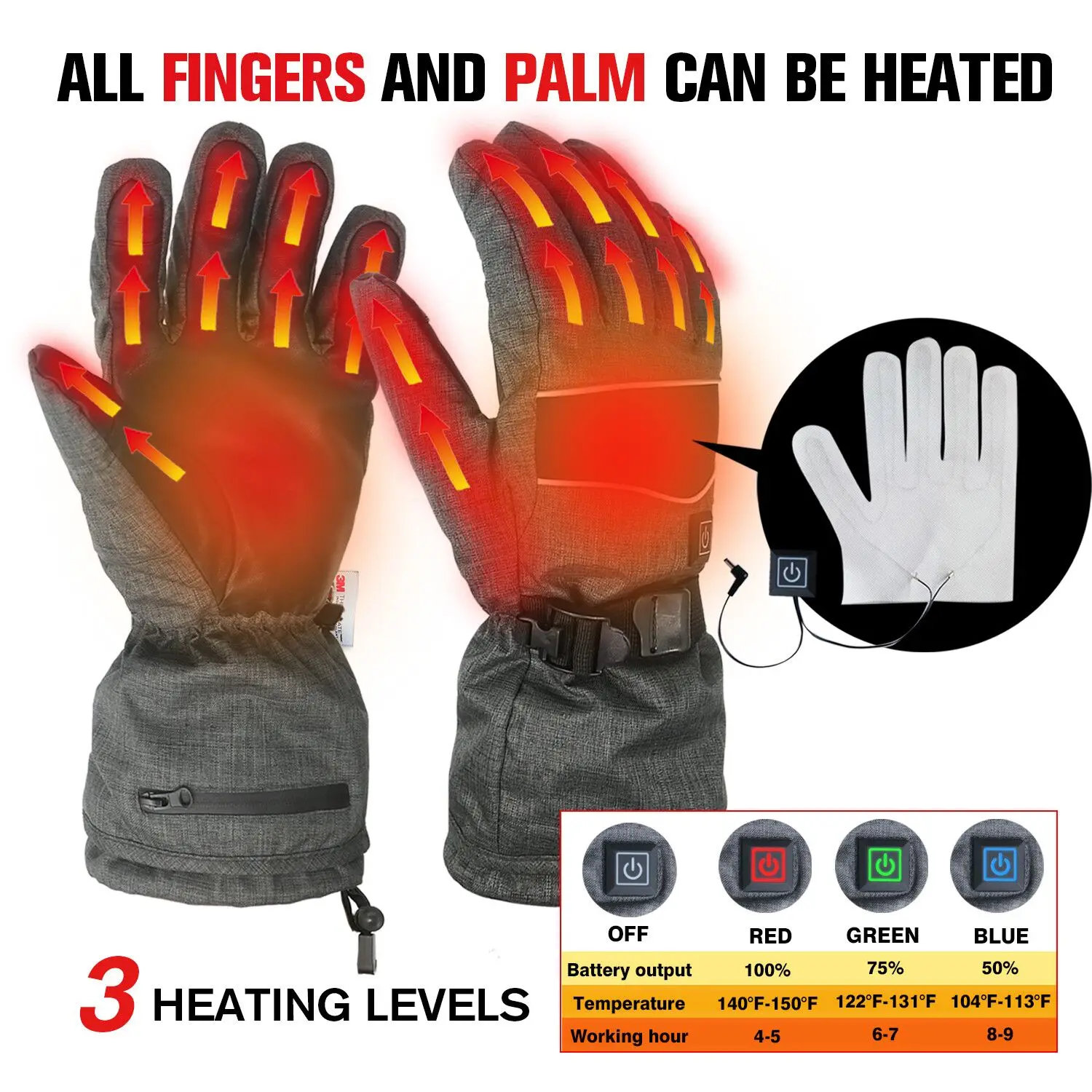 Waterproof Electric Heated Ski Gloves with Rechargeable Battery Temperature Control