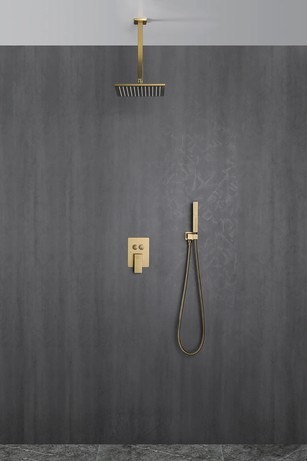 Square 12 Inch Brushed Gold Shower Faucet Set with Rain Handheld Wall Mounted Shower Mixer Complete for Bathroom Shower Fixtures