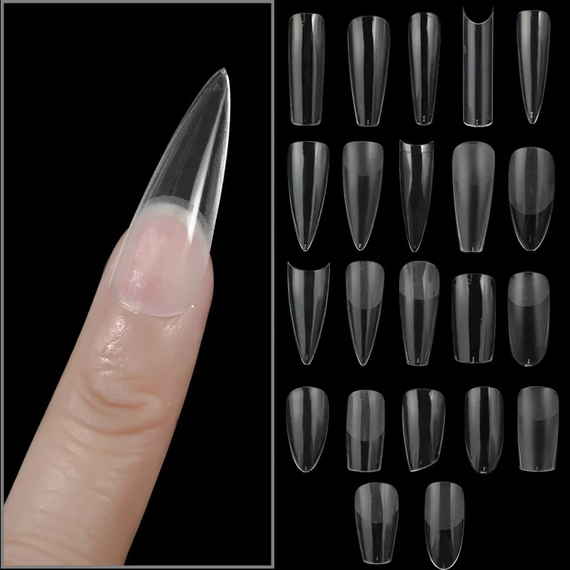 Amazon New Arrival Box Packing Nail Tips Ultra Thin Traceless Scrub Long Water Drop Almond Non Engraving And Grinding False Nail
