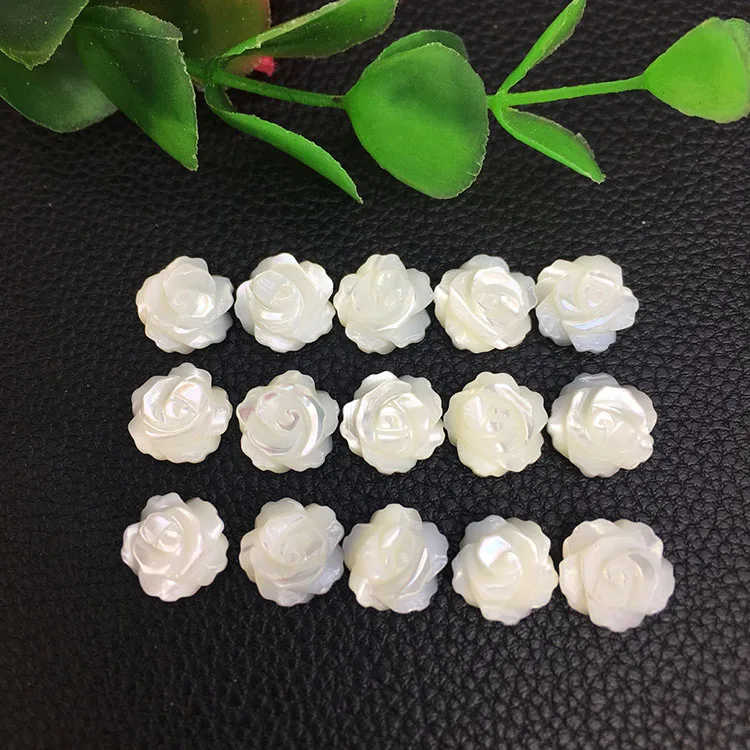 SP4102 Half drilled MOP shell carved rose flower cabochon beads,white mother of pearl flower beads