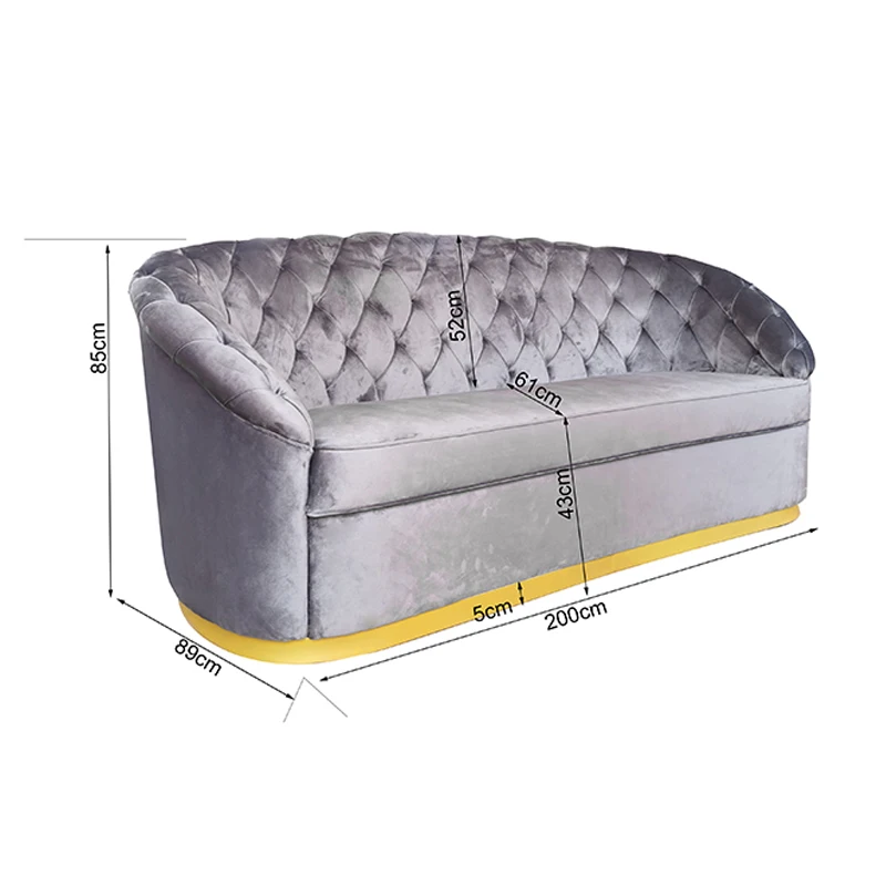 
upholstery fabric Blue Velvet Modern chesterfield Luxury Furniture Sofa Set 