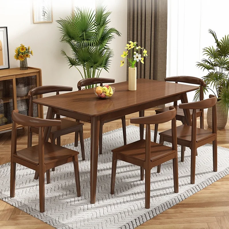 Modern Luxury New Style Home Dining Room Furniture Solid Wood Walnut Dinner Table Wood Dining Table Set
