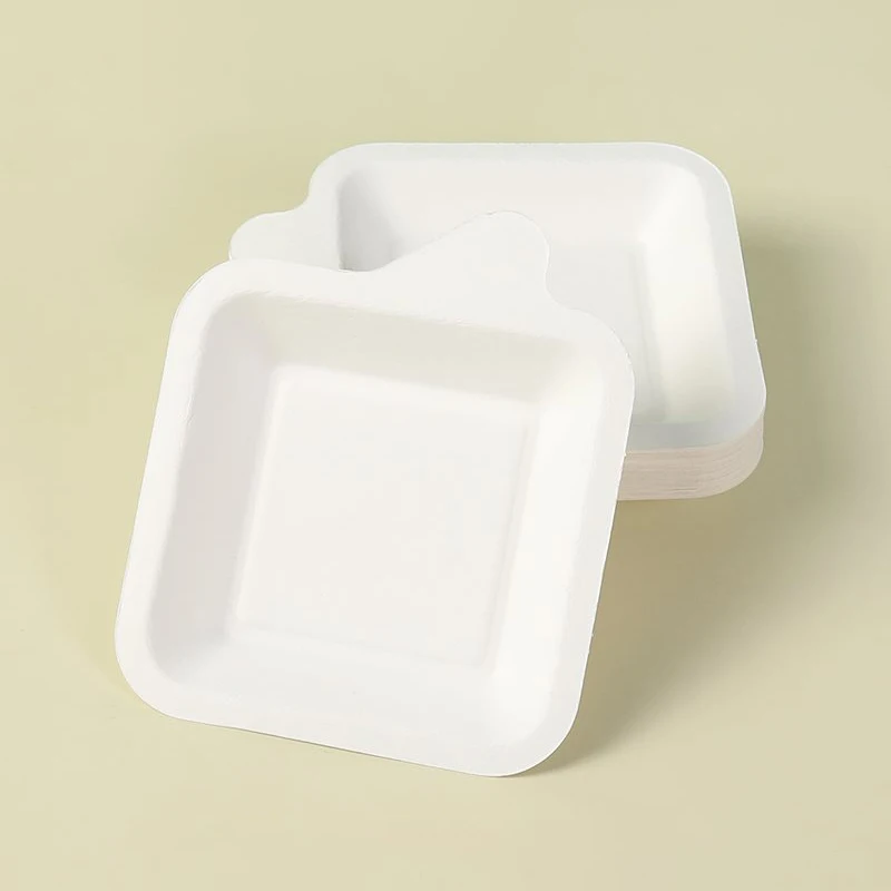 Wholesales White Square Sugarcane Bagasse Fiber Small Disposable Paper Plate for Cake Snack