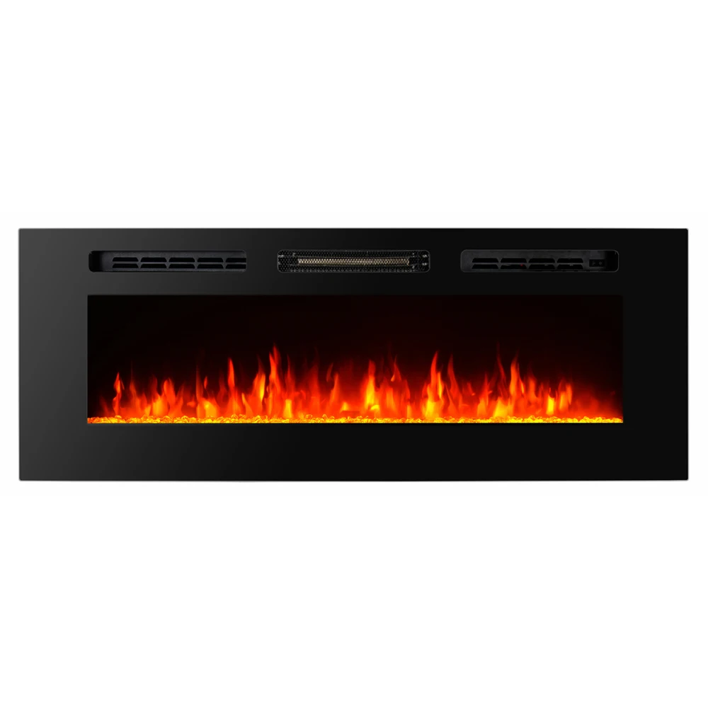 
 Настенный утопленный электрический камин со светодиодной подсветкой и кристальным пламенем с дистанционным управлением  