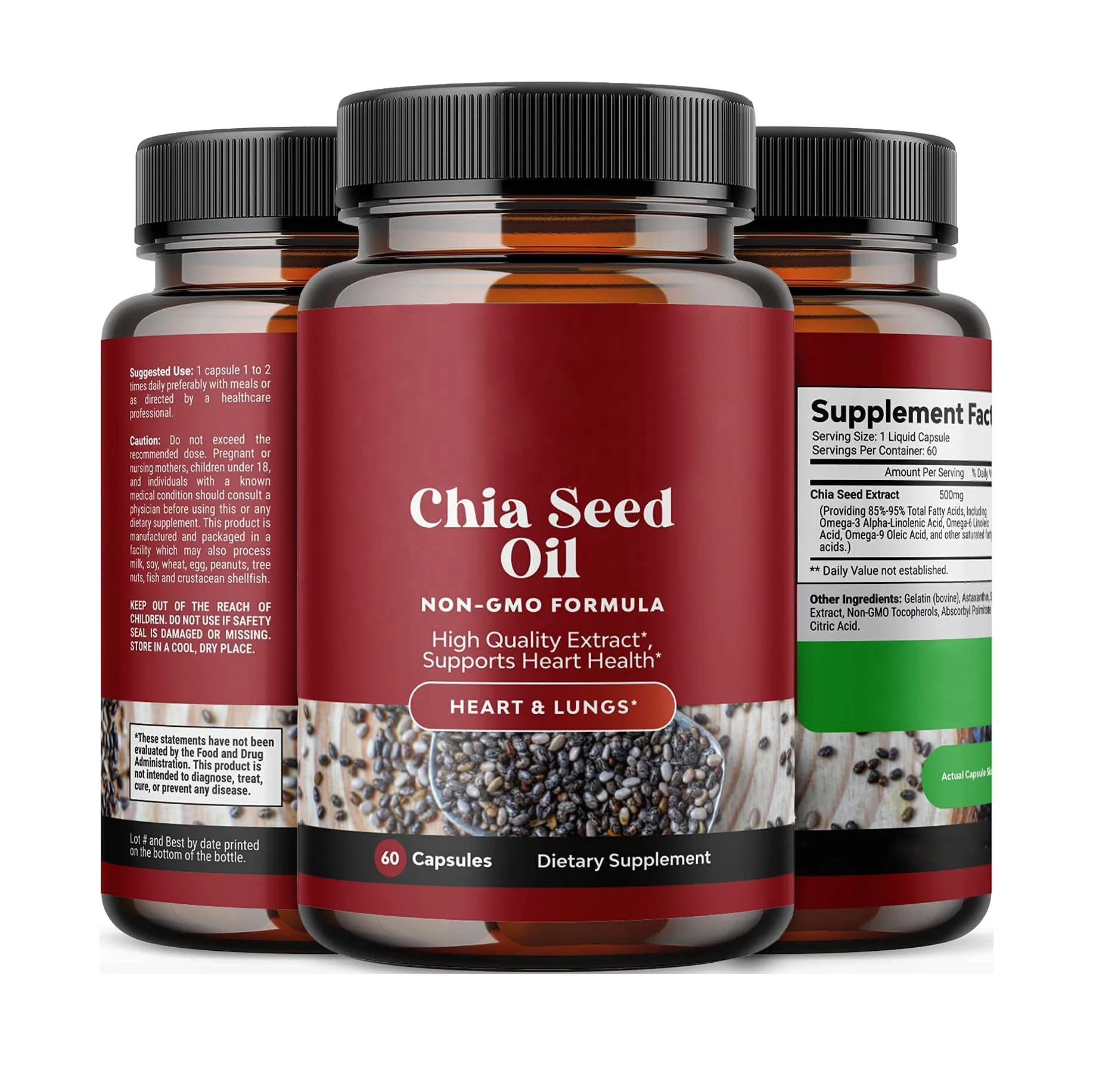 Hot selling Heart Improve Chia Seed Oil Softgels Soft Gels Capsules OEM 60 Capsules Chia Seed Oil Capsules