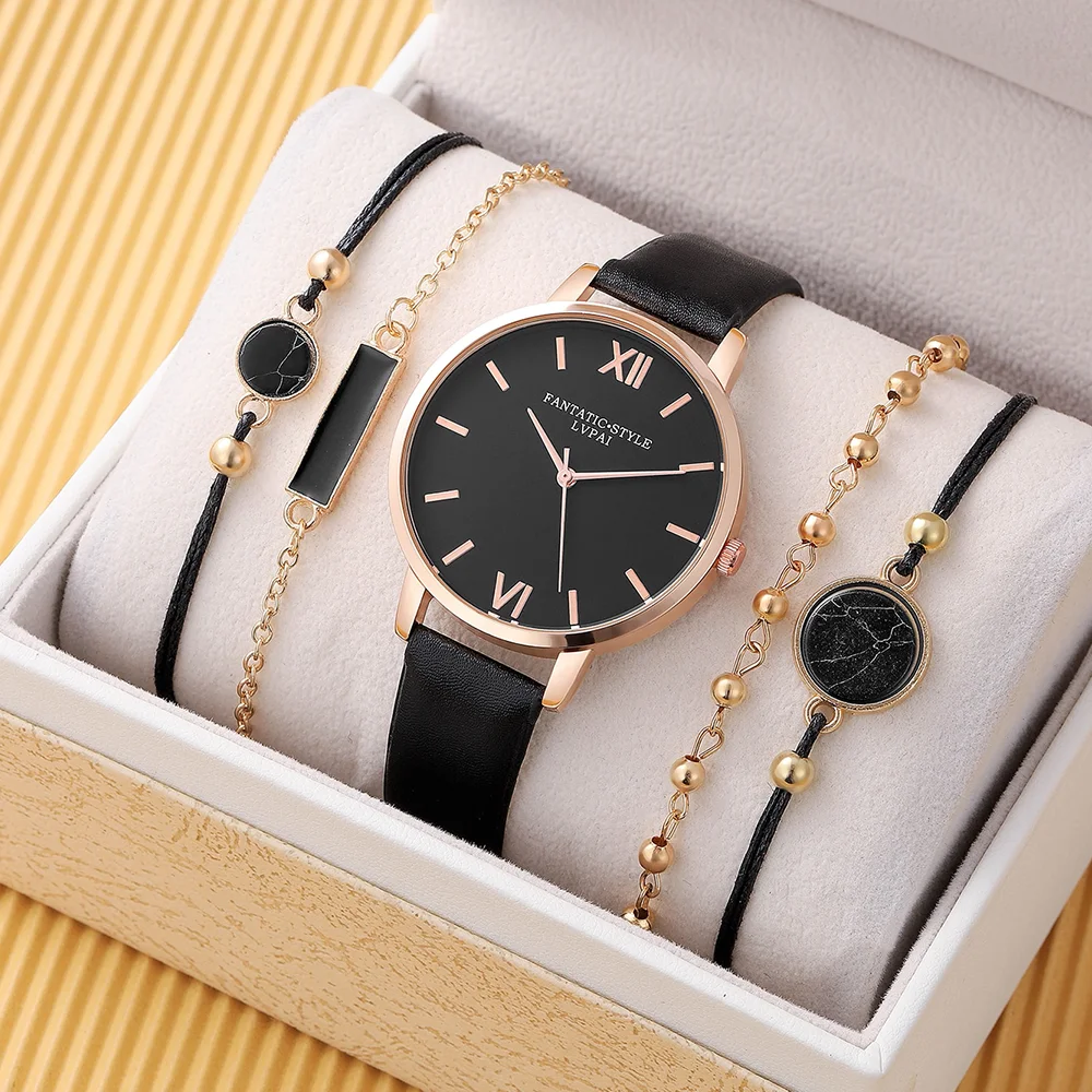 9821 Luxury ladies watch with bracelets Black woman Watch set  montre femme luxe