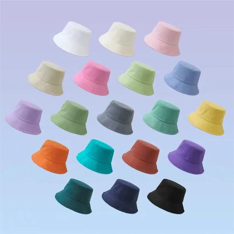 Wholesale unisex flat top wide brim plain blank cotton custom bucket hat