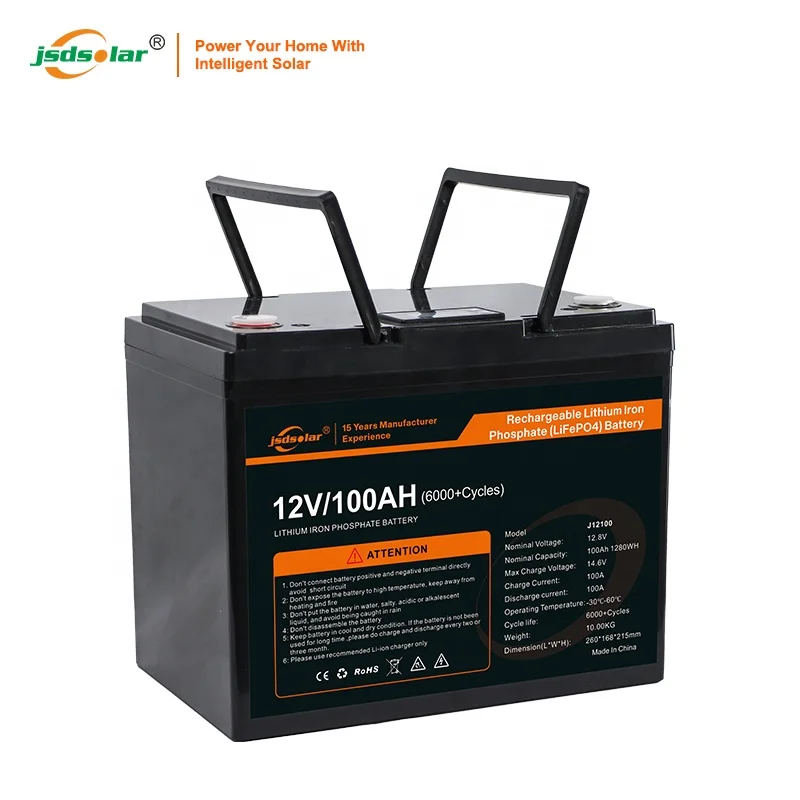 Jsdsolar 12V литиевая батарея аккумуляторная 100AH LiFePO4 батарейный блок 12 8 V многократного цикла глубокого заряда-разряда литий-ионная