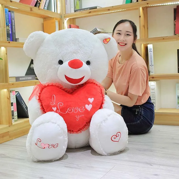 Wholesale valentine giant handmade white red teddy bear plush stuffed toy doll for girls