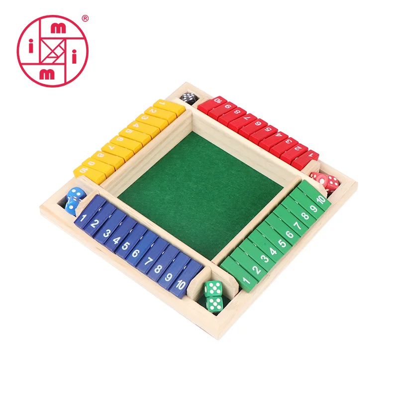 Classic Travel Learning Numbers Colorful 4 Way Player Flip Lid Shut The Box Dice Wooden Board Game