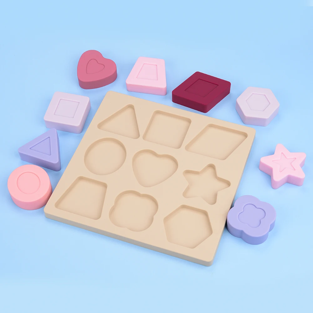 9-piece Toddler Silicone Puzzles Toy Food Grade Silicone Stacking Blocks Sensory Educational set for Baby