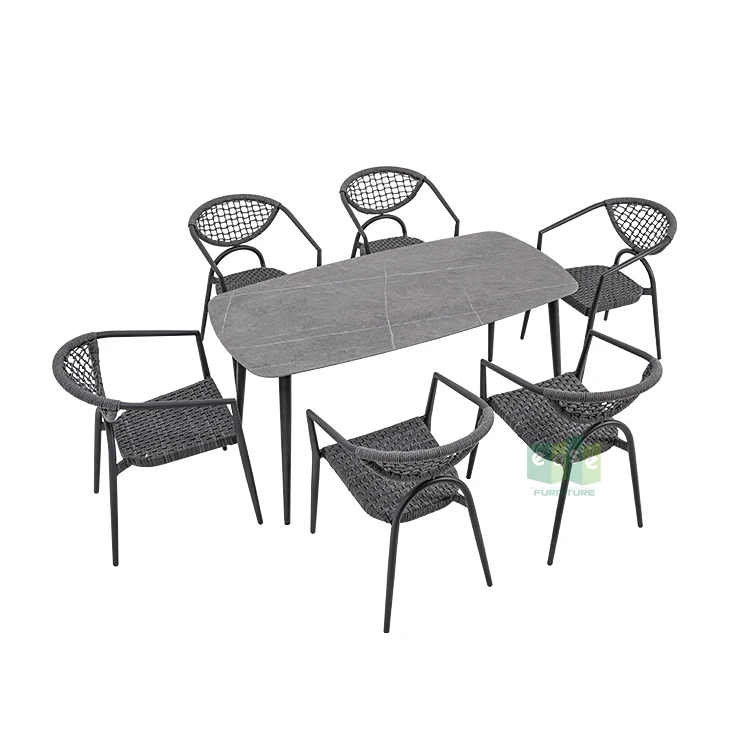 (E1015+9100) Garden outdoor rectangle dining room table and chair set furniture