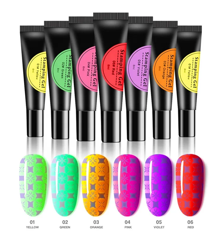 Nail Stamping Gel Polish 8ml Neon Fluorescent Stamp Print Oil UV Gel Lacquer Luminous Soak Off Varnish for Nail Art Stamp Plate