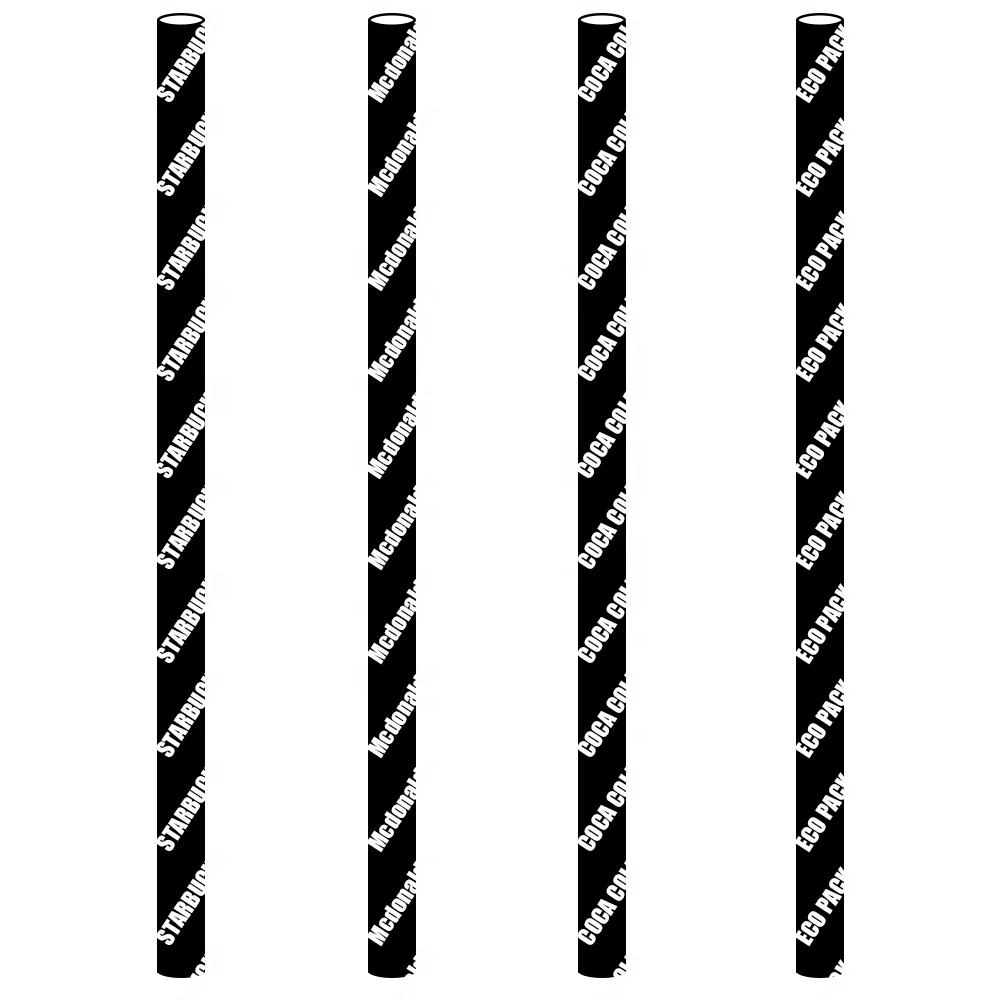 Disposable biodegradable custom straight solid black color drinking paper straw with custom logo,500pcs/bag