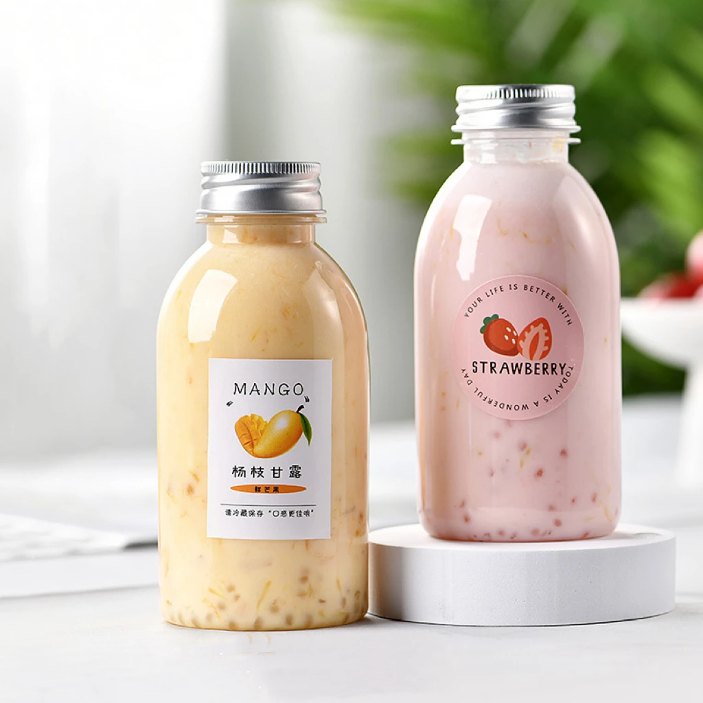 260ml 350ml Disposable Plastic Bottle Customize Round Shape Milk Tea Juice Bottle Pet Water Bottle