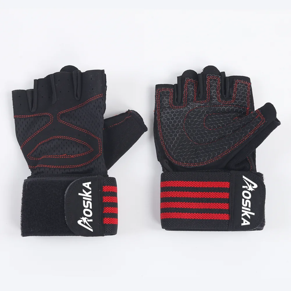 Hot Sale Sport Gloves Non Slip Gym Half Finger Nylon Hand Gloves With Sport Wristbands
