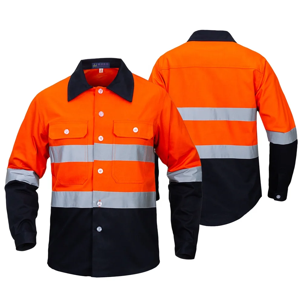 Hi Visibility Workwear reflective strips Work Shirts 100% cotton Work Clothes jacket Hi Vis Shirt 260g