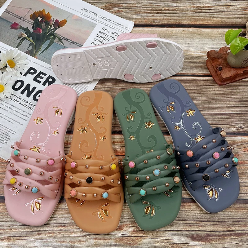 2022 г., специальный дизайн, Модная современная роскошная женская обувь из ПВХ на плоской подошве, Тапочки