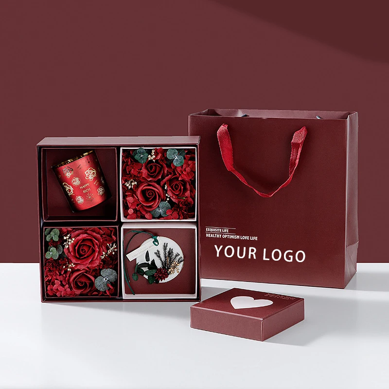 Immortal flower dried flower scented candle Luxury gift box set for Wedding decoration tabletop ornaments with hand ceremony