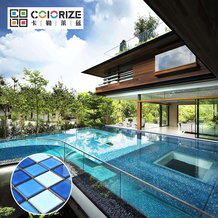 Colorize Hot Sale Custom Des ign Square Kiln Vary Blue Ceramic Porcelain Swimming Pool Mosaic Tile Blues Ceramic Mosaics