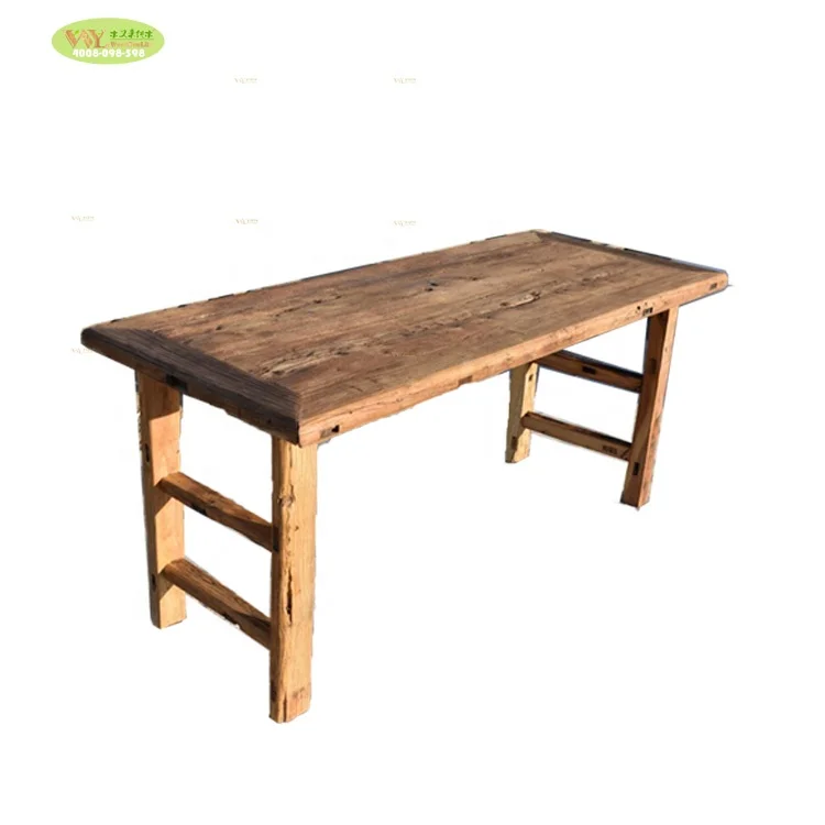 Chinese Old Recycle Elm Wood Dining Table With Wooden Legs/ Vintage Reclaimed Elm Wood Dining Table For Restaurant