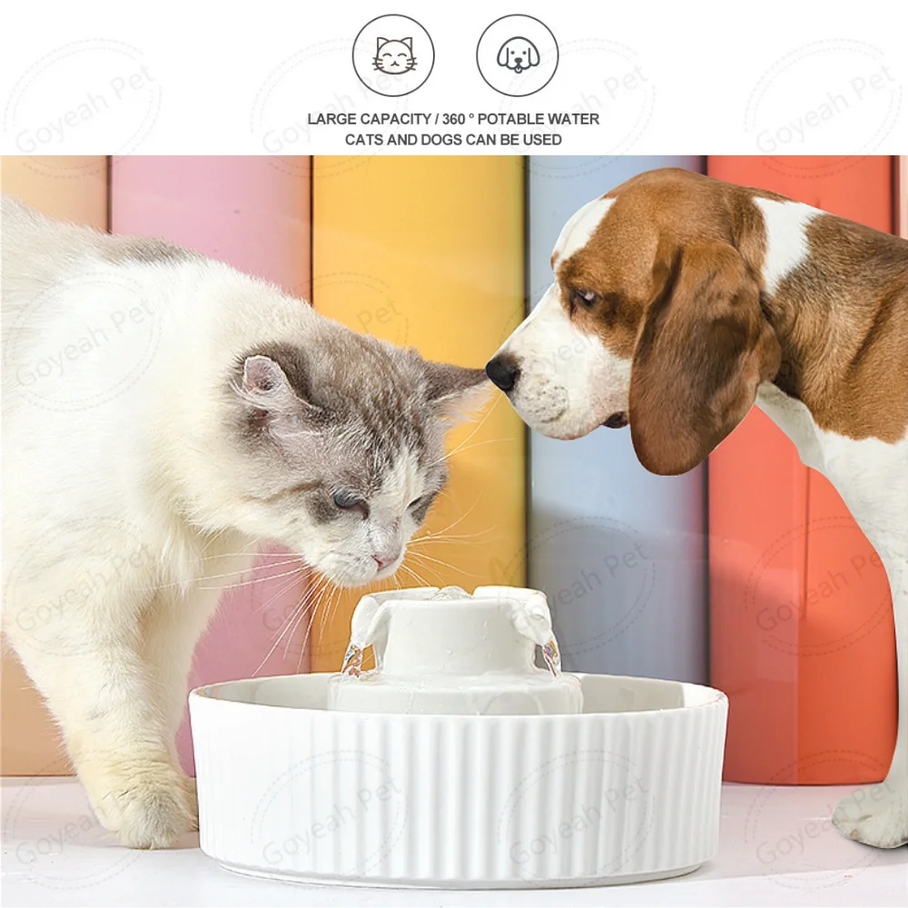2.1L Automatic Pet Water Dispenser Ceramic Dog Cat Water Fountain with Smart Pump