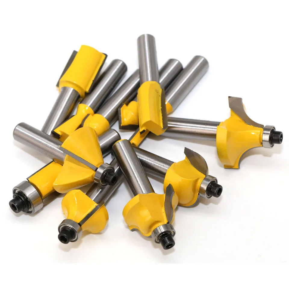 12Pcs CNC Router Bit Set Woodworking Tools Milling Cutter 6mm 1/4 Carbide Router Bit Set
