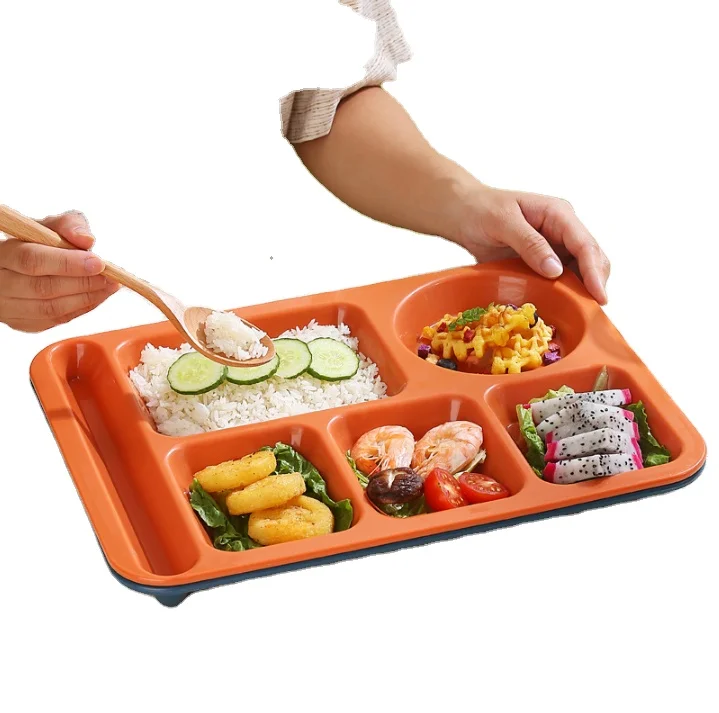 Plastic Meal Tray Left-Handed Heavyweight Lunch Tray with 6-Compartments for Schools, Cafeterias, and Dining Halls, Melamine