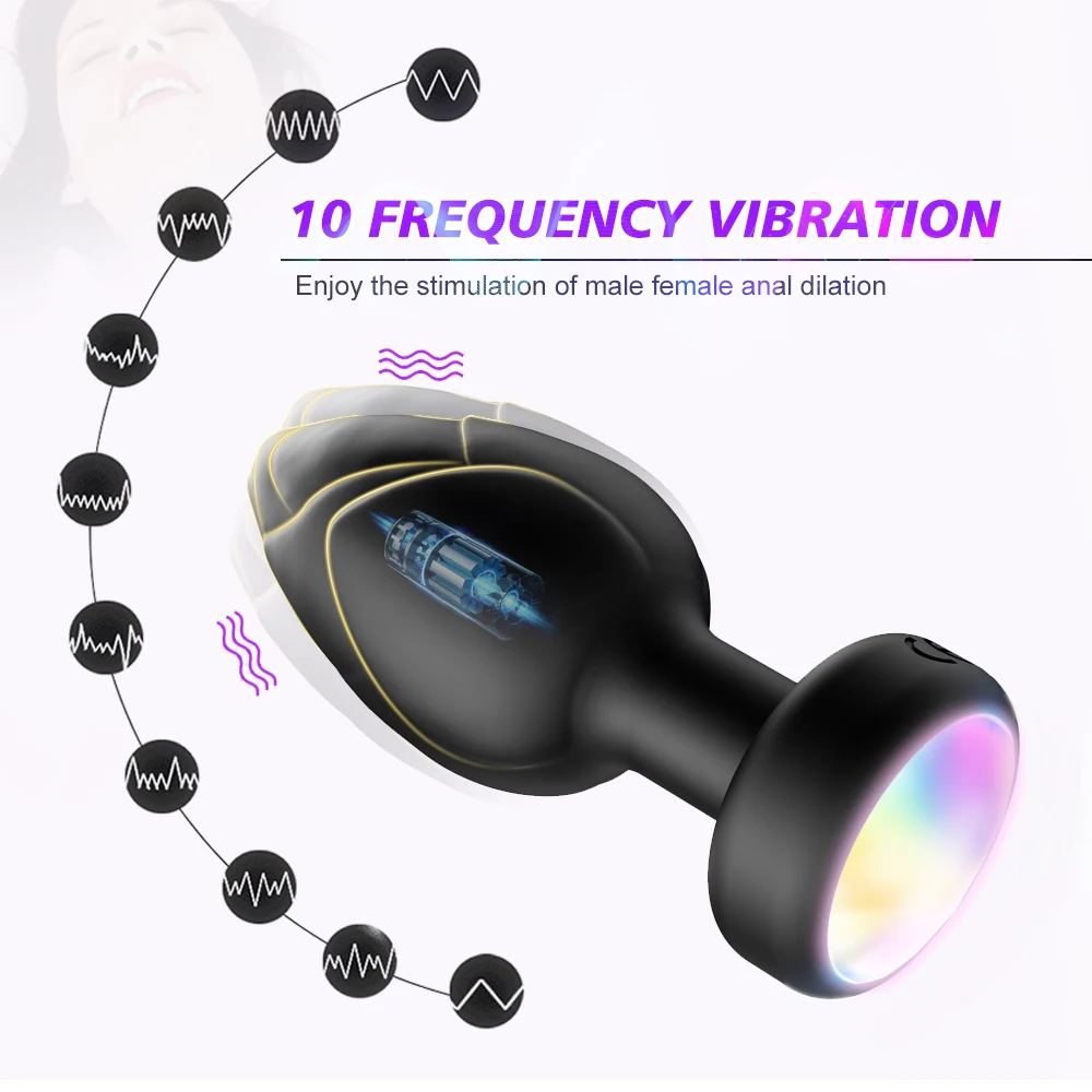 Remote control USB chargeable 7 LED flashing colorful Silicone vibrator Anal plug dildo for woman