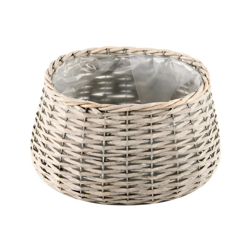 Wholesale hand woven flower baskets Plastic lined plant POTS wood flake POTS for home use