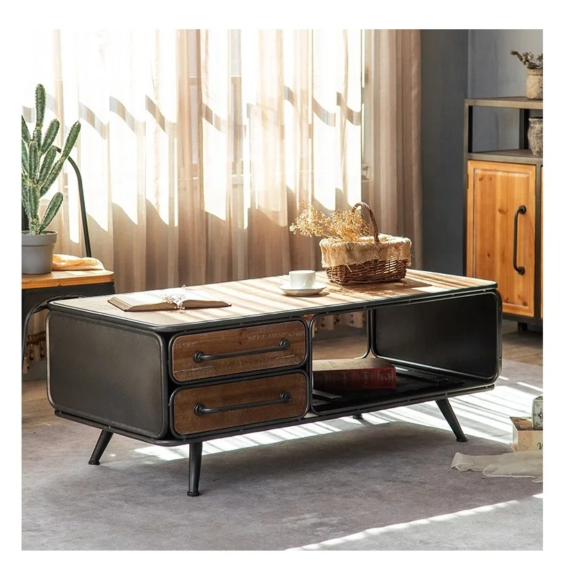 INNOVAHOME Chinese living room shabby chic industrial design antique rustic metal solid wood TV stand cabinet