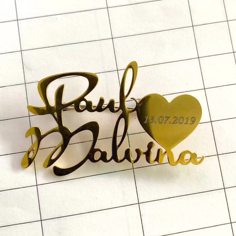 Custom Metal Personalized Pattern logo Enterprise English Letters Safety Pin Brooch