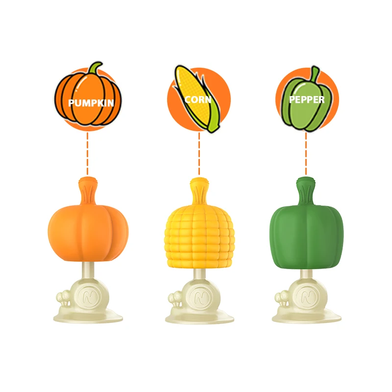 wholesale organic mushroom packaging molar pumpkin fruit funny vegetable 100% bpa free food grade toys silicone baby
