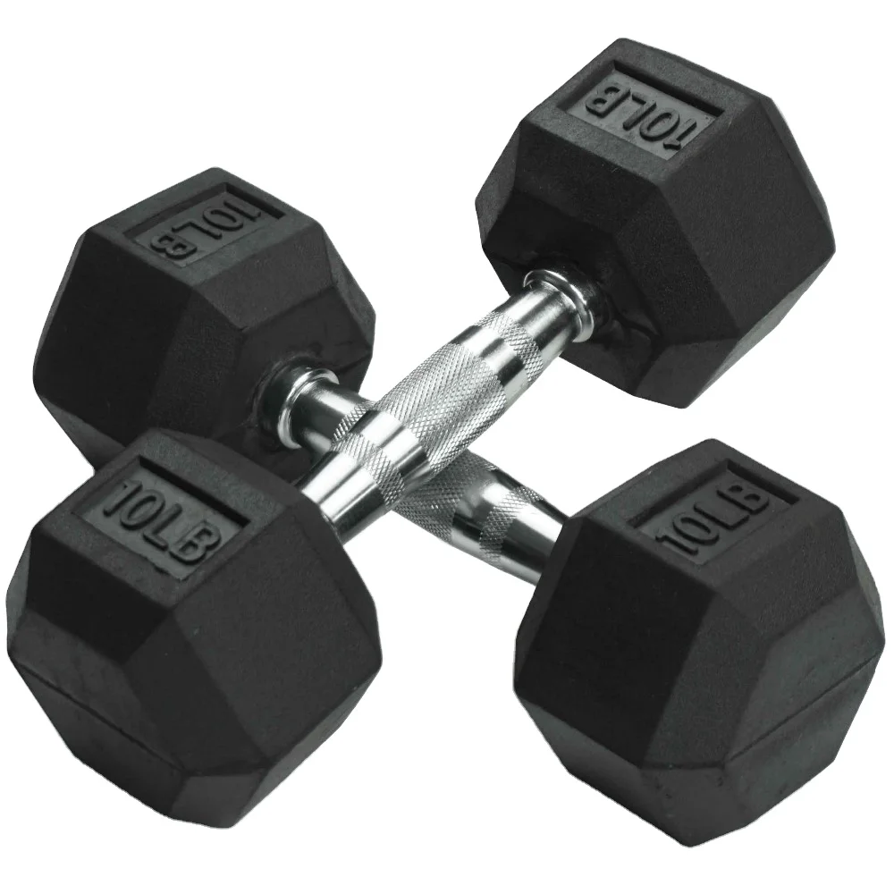 China Gym fitness equipment 2.5-60 kg Rubber Coated Hex Dumbbells for strength Training