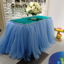 Elegant baby shower party events decor ice silk white bridal tutu ruffles tulle wedding table skirt