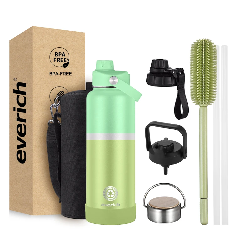 New Design Wide-Mouth 1000ml Stainless Steel Bottle Bamboo Lid Gradient Color Customizable Logo Dual-Wall Adults Sport Style