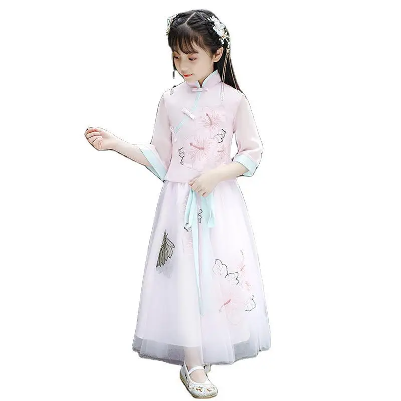  Для девочек Hanfu Детские Tang оптовая продажа китайских автошин в натуральную величину костюм платье традиционное китайское детское Тан ханьфу