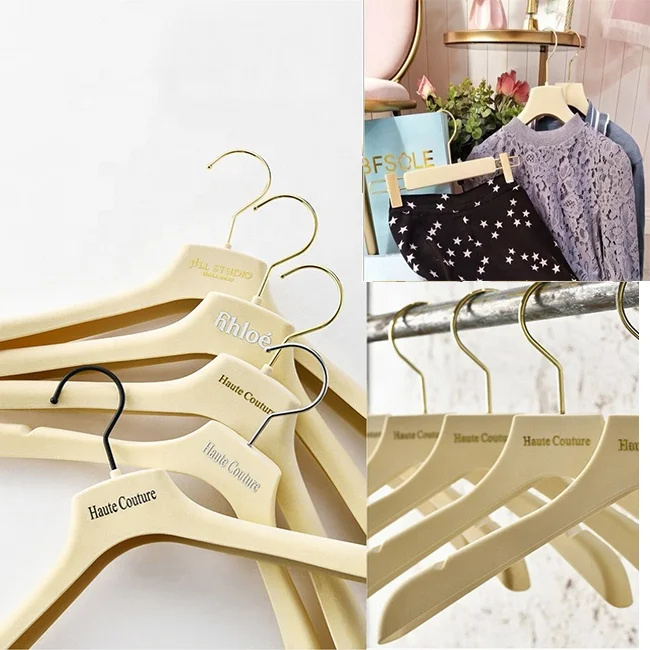 custom logo wedding dress clips blue white black brown velvet clothes hanger plastic men suit garment clothing velvet hangers