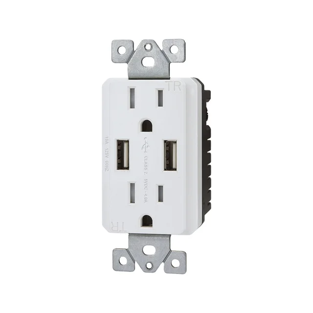 Made in China 15A Duplex Receptacle 2 Port USB Wall Charger Socket 125V 4.0A USB Outlet Wall Plate