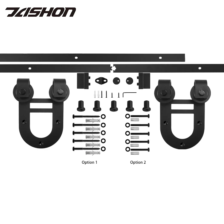 6.6Ft U Shape Double Wheel Load Shower Gold Full Set Barn Doors Hardware