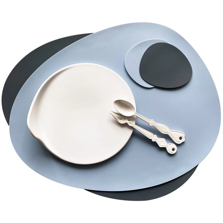 Leather texture Silicone waterproof Placemat and Coaster Set Dining Table Mat