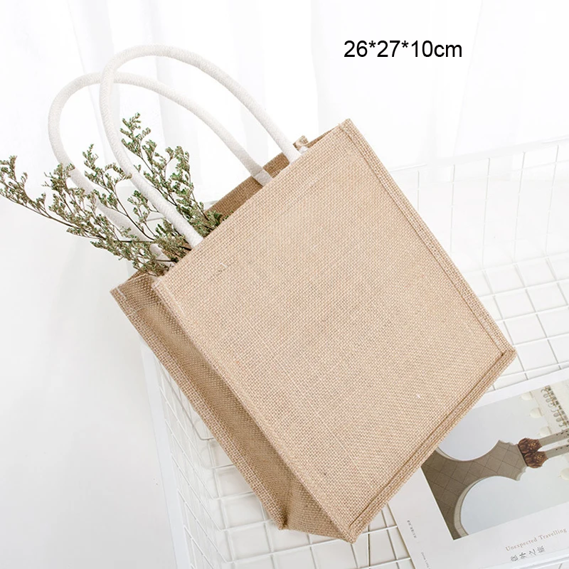Reusable Gift Customized logo Retro Thick Waterproof  Eco Friendly Jute shopping bag lamination linen tote bag