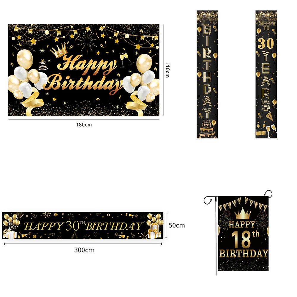 Gold Balloon Happy Birthday Backdrop Banner Party Wall Decoration Photo Background Backdrop