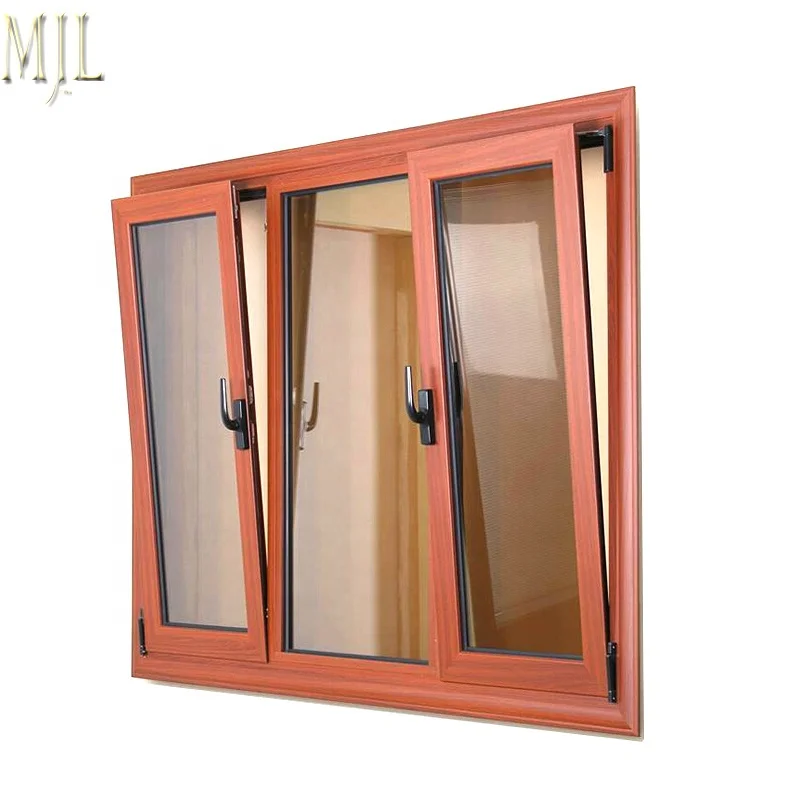 MJL Wood grain large glass windows sound proof aluminum alloy tilt and turn window price