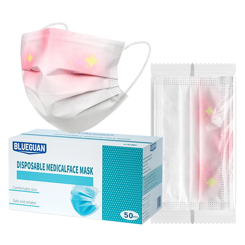 High quality 3ply non-woven cotton breathable safety facemask for daily use cute blush design masks disposable medical face mask